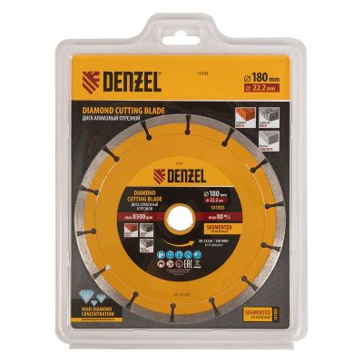 Диск алмазный, отрезной сегментный, 180 х 22.2 мм, сухая резка Denzel-Tehinstrument