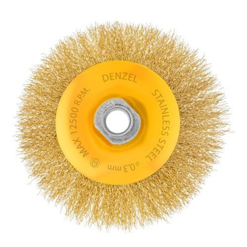 Щетка для УШМ, 125 мм, "Тарелка", витая нержавеющая проволока 0.3 мм, М14 Denzel-Tehinstrument