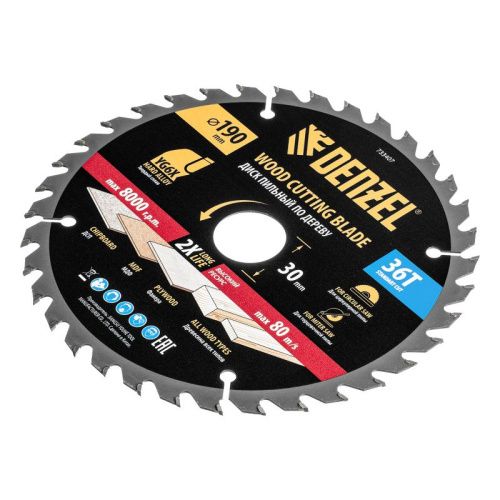 Пильный диск по дереву ф190 х 30 мм, 36 зубьев Denzel-Tehinstrument