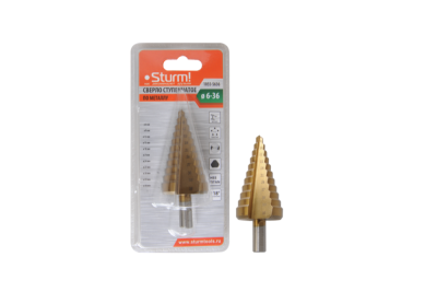 Сверло ступенчатое по металлу 6-36мм шаг 3мм HSS+TIN прямое  Sturm-Tehinstrument