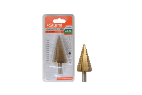 Сверло ступенчатое по металлу 6-36мм шаг 3мм HSS+TIN прямое  Sturm-Tehinstrument