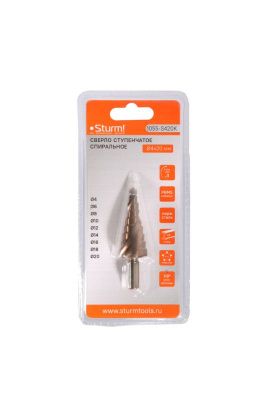 Сверло ступенчатое по металлу 4-20мм шаг 2мм Р6М5+COBALT спираль  Sturm-Tehinstrument