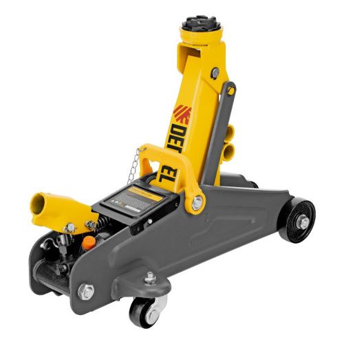 Домкрат гидравлический подкатной с фиксатором, 2 т, 130-330 мм, в кейсе Denzel-Tehinstrument