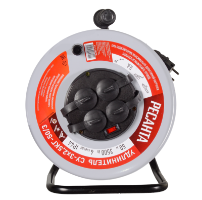 Удлинитель силовой на металлической катушке Ресанта СУ-3х2,5КГ-50/3 (с выкл., 4 розетки, IP44)-Tehinstrument