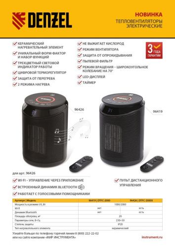 Тепловентилятор керамический  Denzel DTFC-2000X черный-Tehinstrument