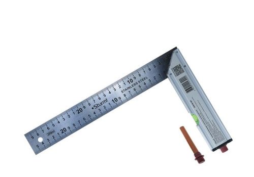 Угольник с уровнем и карандашом, 300мм, стальной, серия Кулибин,  Sturm-Tehinstrument