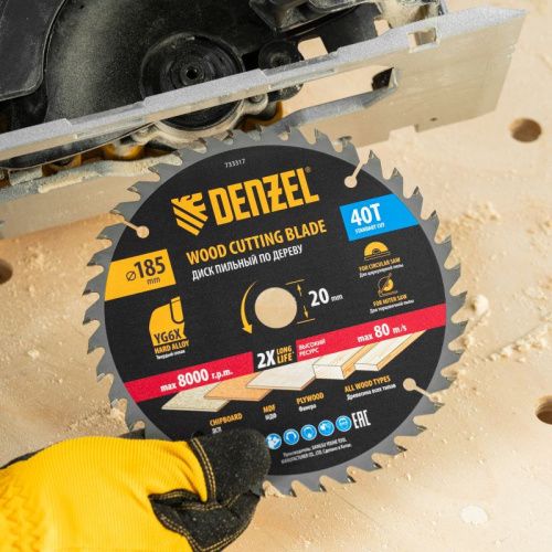Пильный диск по дереву ф185 х 20 мм, 40 зубьев Denzel-Tehinstrument