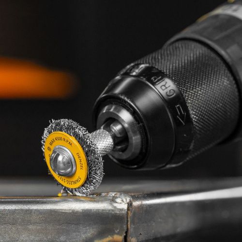 Набор щеток для дрели, 5 Плоских 25-38-50-63-75 мм, шпилька, нерж. вит. проволока Denzel-Tehinstrument