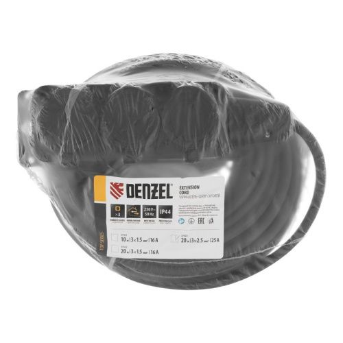 Удлинитель-шнур силовой Denzel Top Series, КГТТ, 20м, 3 розетки, 3 x 2,5 мм, 3 м-Tehinstrument