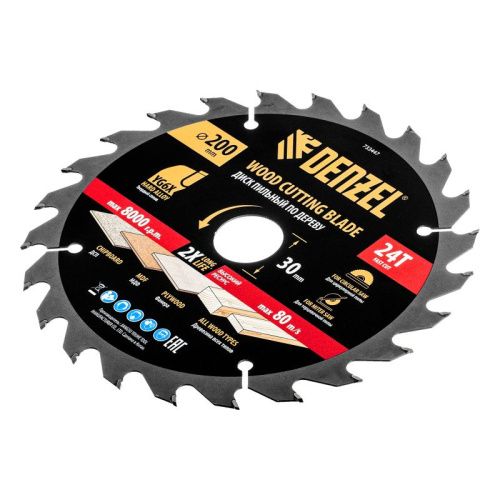Пильный диск по дереву ф200 х 30 мм, 24 зубьев Denzel-Tehinstrument