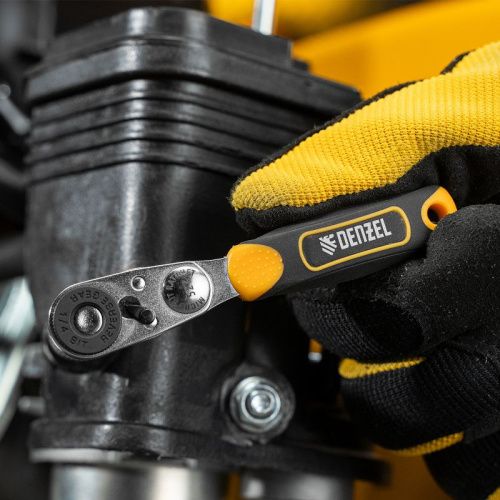 Ключ-трещотка для бит 1/4", 52 зуба, CrMo, адаптер для торцевых головок Denzel-Tehinstrument