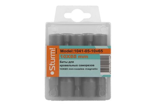 Биты для кровельных саморезов, 10х65мм, 10 шт, магнитные, пластиковый бокс, CrV,  Sturm-Tehinstrument
