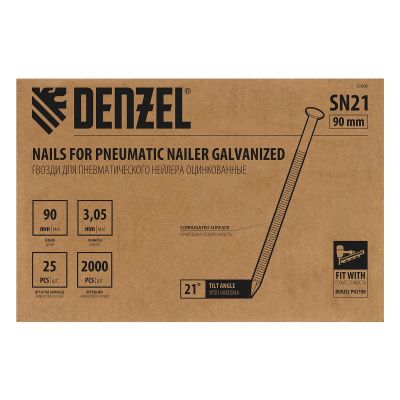 Гвозди для пнев. нейлера (оцинк.), длина - 90 мм, диам. - 3,05 мм, 2000 шт. Denzel-Tehinstrument