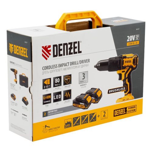 Бесщеточный аккумуляторный ударный шуруповерт Denzel CIDH-BL-20, Li-Ion, 20 В-Tehinstrument