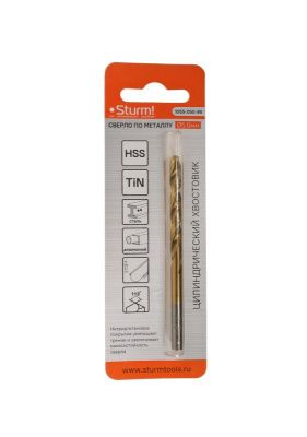 Сверло по металлу  Sturm 5,0х86 мм, сталь HSS, нитридтитан., 118° ,блистер 1 шт-Tehinstrument