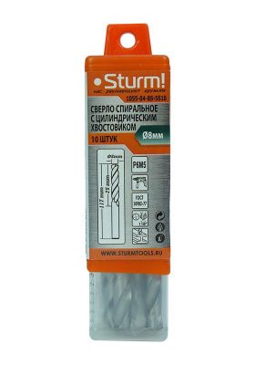 Сверло по металлу  Sturm 8,0х117 мм, сталь HSS, упаковка 10 шт-Tehinstrument