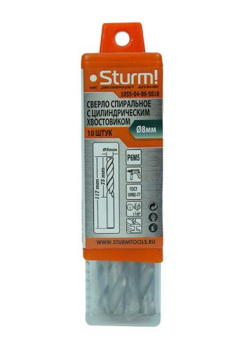Сверло по металлу  Sturm 8,0х117 мм, сталь HSS, упаковка 10 шт-Tehinstrument