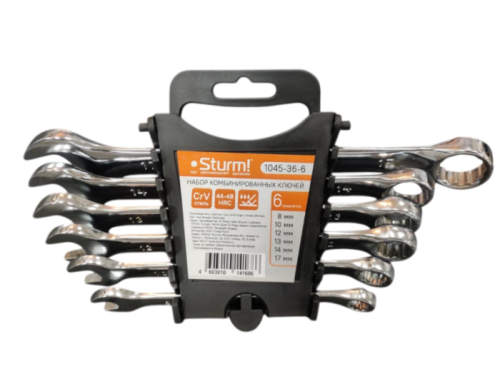 Набор ключей комбинир.  6 пред гаечных 8-17мм (8,10,12,13,14,17) Cr-V, хромированный,  Sturm-Tehinstrument