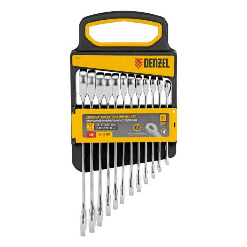 Набор ключей комбинированных трещоточных 6-19 мм, 12 шт., CrV, матовый хром Denzel-Tehinstrument