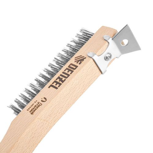 Щетка зачистная 4-х рядная, проволока из нержавеющей стали с деревянной ручкой скребок, EFP// Denzel-Tehinstrument