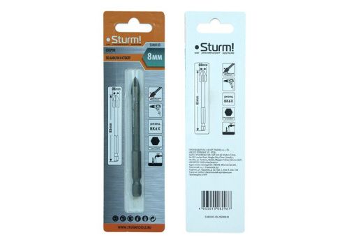 Сверло по стеклу и кафелю, 8мм, четырехгранный наконечник, шестигранный хвостовик,  Sturm-Tehinstrument