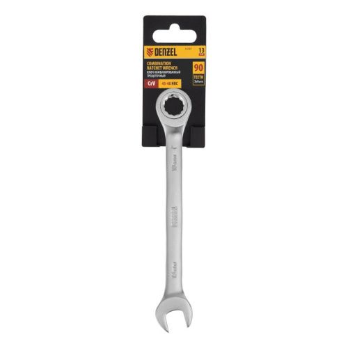 Ключ комбинированный трещоточный, 13 мм, CrV, матовый хром Denzel-Tehinstrument