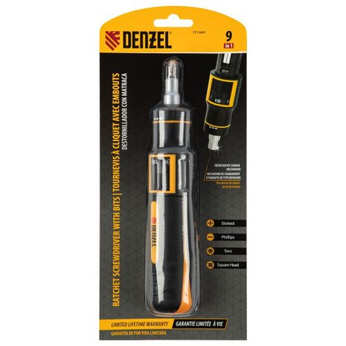 Отвертка реверсивная с револьверным механизмом, 11 шт, сталь S2  Denzel-Tehinstrument