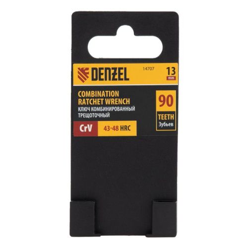 Ключ комбинированный трещоточный, 13 мм, CrV, матовый хром Denzel-Tehinstrument
