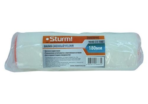 Валик сменный "VELOUR" 180 мм, D 48 мм, ворс 4 мм, ручка D 8 мм  Sturm-Tehinstrument
