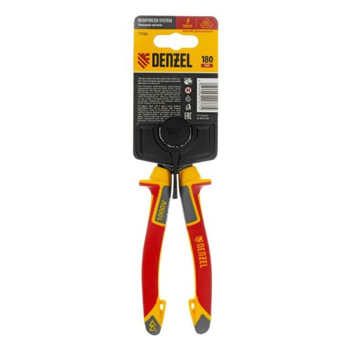 Плоскогубцы комбинированные, диэлектрические трехкомпонентные рукоятки до 1000 В, 180 мм Denzel-Tehinstrument