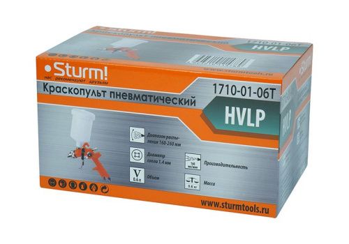 Краскопульт пневматический 600 г, HVLP, верхний бачок, сопло 1, 4 мм  Sturm-Tehinstrument