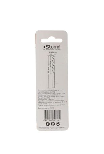 Сверло по металлу  Sturm 5,2х86 мм, сталь HSS, нитридтитан., 118° ,блистер 1 шт-Tehinstrument