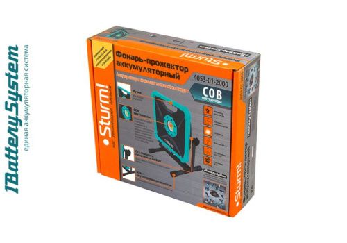 Фонарь-прожектор, 20W, 2000лм, 1BatterySystem, БЕЗ АКБ и ЗУ,  Sturm-Tehinstrument
