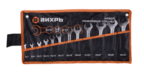 Набор рожковых ключей Вихрь 12 шт. 6 - 32, в чехле-Tehinstrument