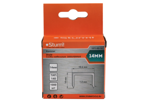 Скобы для степлера 14мм (тип 140), 1000шт,оцинкованные,закаленные,  Sturm-Tehinstrument