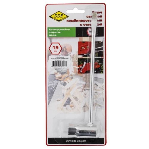 Ключ свечной комбинированный DDE 19мм, отвертка шлиц, длина 200 мм.-Tehinstrument