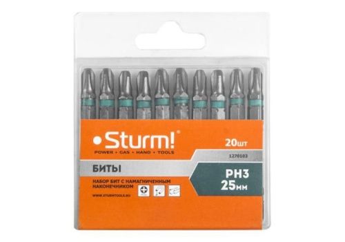 Биты PH3x25мм,сталь S2, С МАГНИТН. НАКОНЕЧНИКОМ,20 шт. В пластик.кейсе  Sturm-Tehinstrument