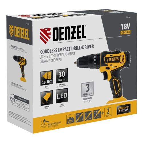 Дрель-шуруповерт аккумуляторная ударная Denzel CID-18-0-Tehinstrument