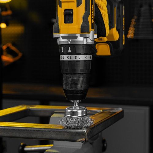 Набор щеток для дрели, 2 Плоские 50-75мм, 3 Чашки 25-50-75мм, шпилька,  нерж.вит. проволока Denzel-Tehinstrument