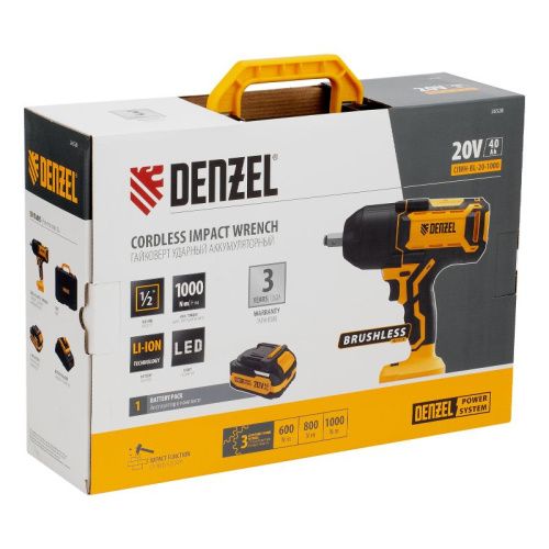 Бесщеточный аккумуляторный ударный гайковерт Denzel CIWH-BL-20-1000, Li-Ion, 20 В-Tehinstrument