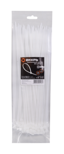 Хомуты нейлоновые (стяжки) белые 100 шт. Вихрь 4,8*300 Б-Tehinstrument