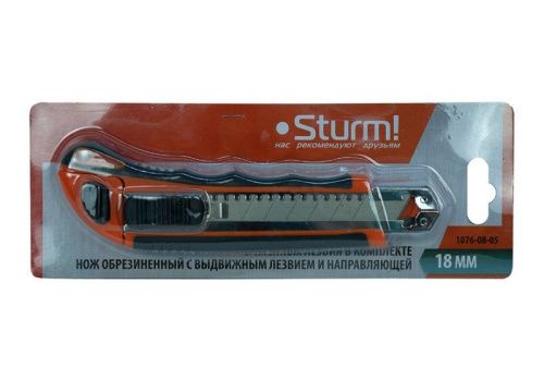 Нож строительный 18мм, 3 доп. лезвия, дополнительный фиксатор,  Sturm-Tehinstrument