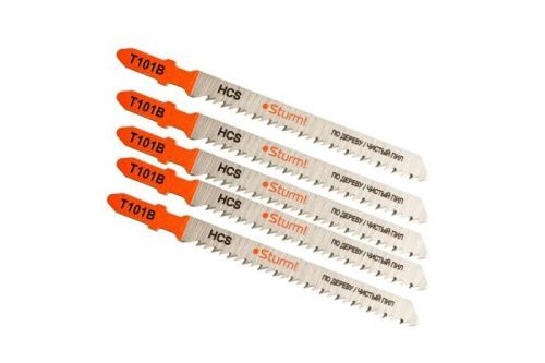 Пилки для лобзика по дереву T101B, 5 шт, 100х75мм, шаг зуба 2,5мм, чистый прямой рез, HCS,  Sturm-Tehinstrument