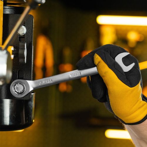 Ключ комбинированный трещоточный, 15 мм, CrV, матовый хром Denzel-Tehinstrument