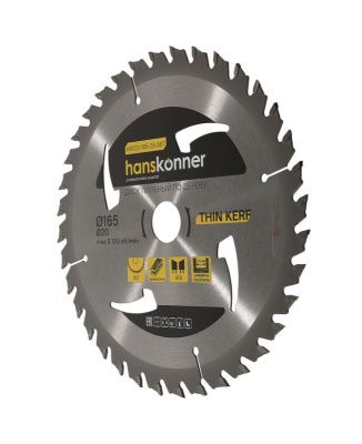 Пильный диск по дереву THIN KERF 165x20 мм, 36 зубьев, Hanskonner-Tehinstrument