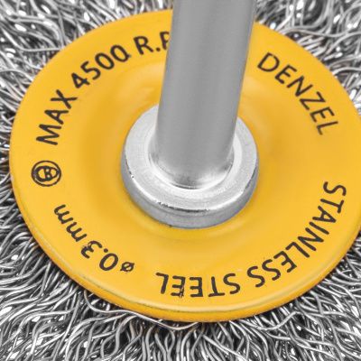 Щетка для дрели, 50 мм, Плоская, со шпилькой, нержавеющая витая проволока Denzel-Tehinstrument