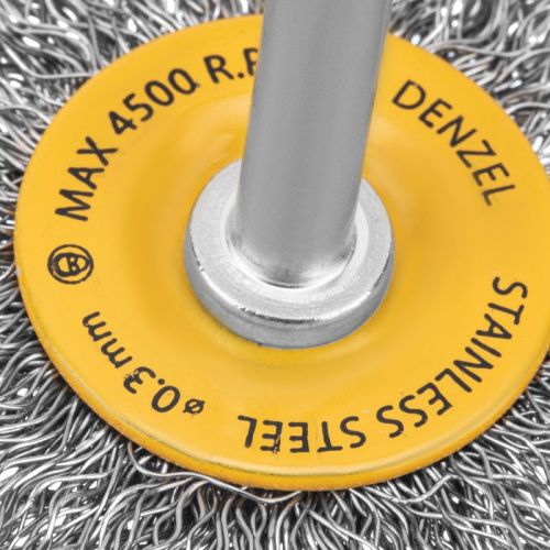 Щетка для дрели, 50 мм, Плоская, со шпилькой, нержавеющая витая проволока Denzel-Tehinstrument