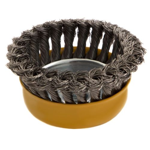 Щетка для УШМ, 100 мм, "Чашка", крученая нержавеющая проволока 0.5 мм, М14 Denzel-Tehinstrument