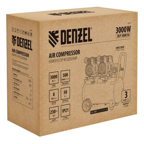 Малошумный безмасляный компрессор Denzel DLP-3000/50-Tehinstrument