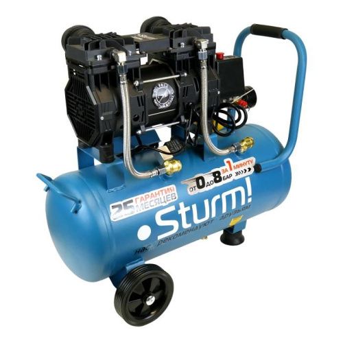 Компрессор безмасляный AC93224OL  Sturm 1,5кВт, 240 л/мин,ресивер 24л., бесшумный, "профи"-Tehinstrument